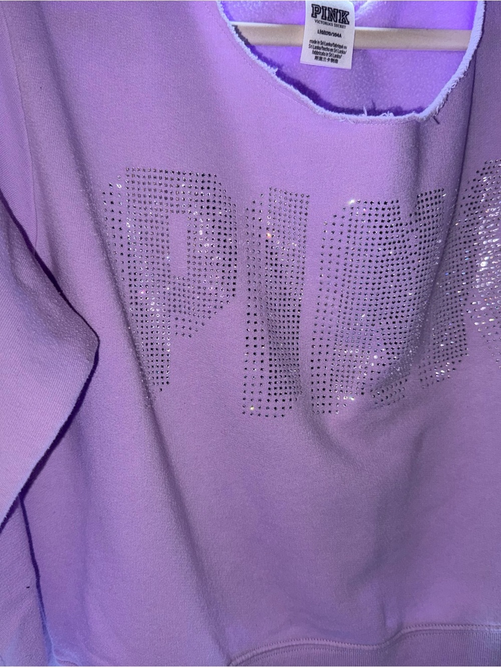 PINK Victoria's Secret Lavender Rhinestone Logo Crewneck